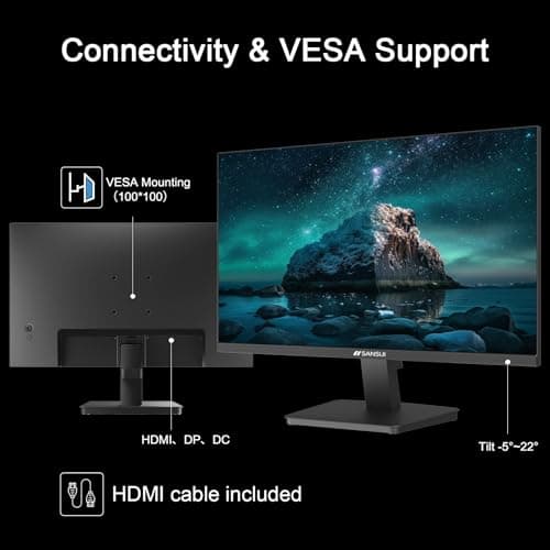 SANSUI 27 Inch Computer Monitor 120Hz, FHD 1080P Flat Monitor, HDMI DP Ports FreeSync, HDR 110% sRGB, Tilt Adjustable Frameless VESA Compatible for Office and Home (ES-27F2, HDMI Cable Included) 6