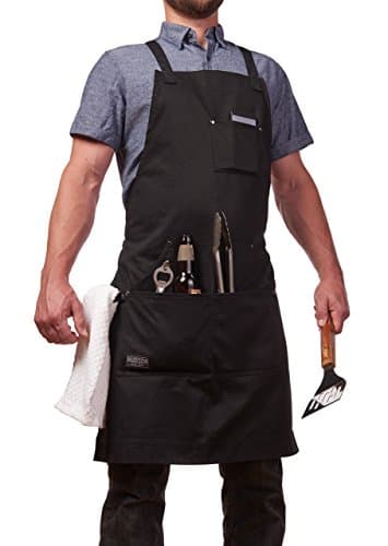 Hudson Durable Goods Professional Grade Chef Apron for Kitchen, BBQ, and Grill - 100% Cotton, Adjustable Crossback Apron for Men and Women with Large Pockets for Tools - Black