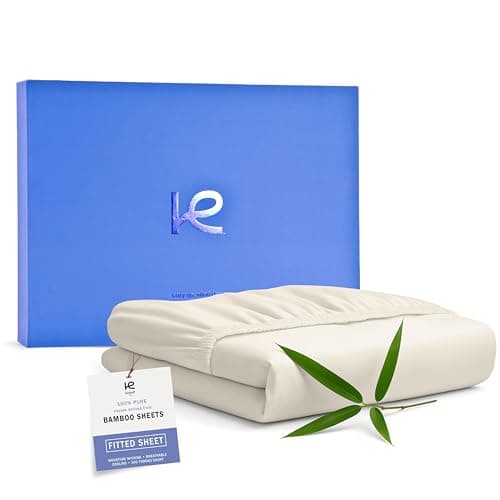 Kickoff Viscose Bamboo Fitted Sheet Twin Size, 100% Organic Cooling Sheets Fitted ONLY Viscose Bamboo Sheets Twin Size Bed Sheet for Hot Sleepers, Extra Deep Pocket, 4 Corner Strap (T, Buttercream)