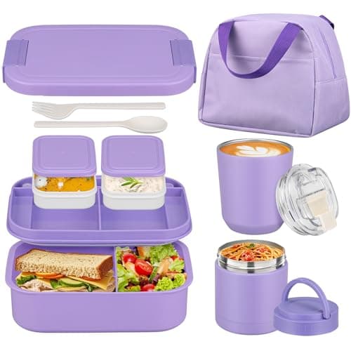 Large Bento Lunch Box Set for Adults Kids Women with 10.5oz Soup Thermo,Coffee Tumblers Men Girls Boys Teenagers Leak-Proof Lunch Food Containers with Lunch Bag