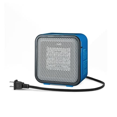 Amazon Basics Ceramic Portable Mini Space Heater for Office Desk, Fast Heating, Efficient, Indoor Use, 500W, With Tip-Over Protection, Lightweight 1.4 lbs, Blue, 5.9 x 3.2 x 6 inches