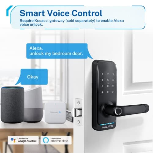 Smart Door Lock with Handle: Kucacci Keyless Entry Digital Door Lock for Front Door - Fingerprint Keypad Smart Dnob - Generate Passcode Remotely - App Control - Easy Installation(Black) 5