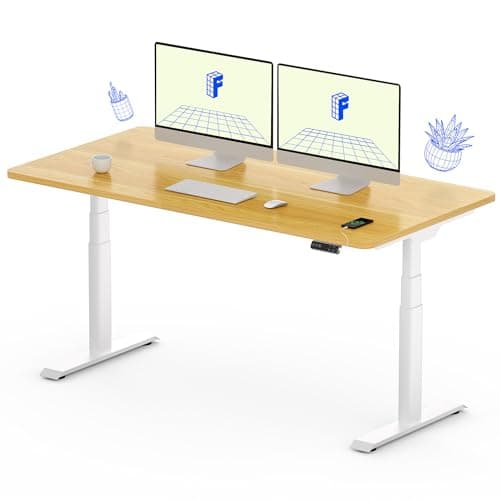 FLEXISPOT E6 Pro Oval Leg Dual Motor 3 Stages Standing Desk 55x28 Inch Whole-Piece Board Electric Height Adjustable Electric Sit Stand Up Desk 150KG Load Capacity (White Frame + Maple Desktop)