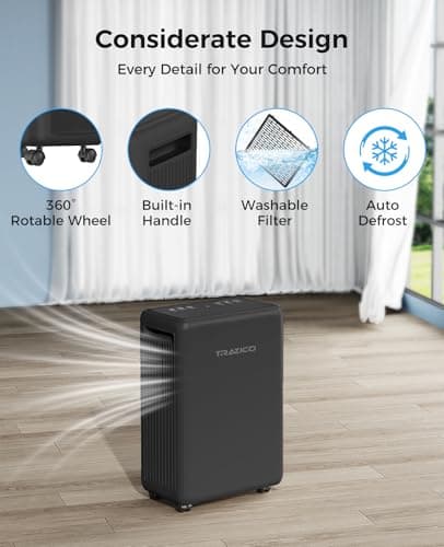 2000 Sq.ft Dehumidifier for Basement, Trazico 30 Pint Dehumidifiers for Home Large Room Bedroom Bathroom with Drain Hose, Intelligent Humidity Control, 3 Modes, 24H Timer, Auto Defrost, Black 8