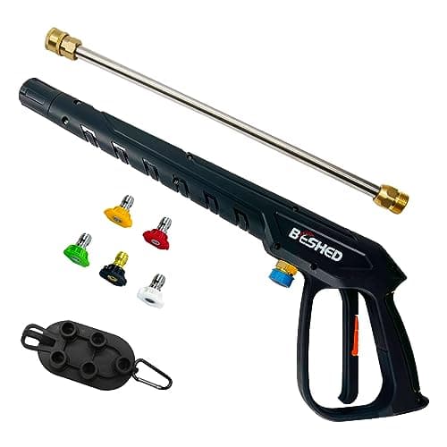 BESHED Durable Pressure Washer Gun Kit, Power Washer Gun with Replacement Extension Wand, M22 Fitting, 5 Spray Nozzle Tips, 37 Inch, 3000 PSI