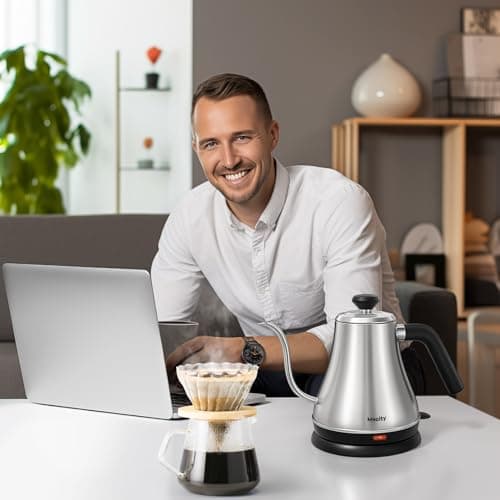 Mecity Electric Kettle Gooseneck Water Kettle Stainless Steel Tea Kettle Water Boiler Fast Heating, Auto Shut Off, 27 fl oz, 1000W, Stainless Steel 8