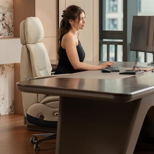 Kinnls Carlo Ergonomic Power Recliner Chair for Long Hours, Leather Electric Luxury Office & Home Desk Chair with Back Heating and Ventilation, 3-Speed Cooling, 400Lbs Capacity (Light Coffee) 6