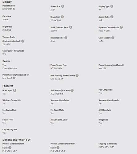 Samsung CF390 (LC24F390FHNXZA) 24-inch LED Curved FHD 4ms FreeSync Monitor Black (Renewed) 7