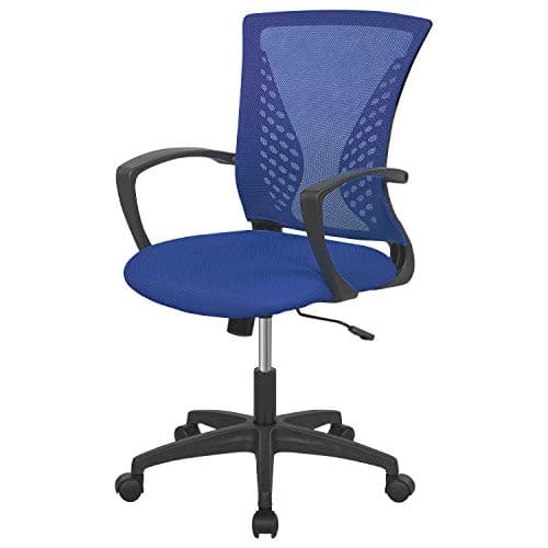 Home Office Chair Mid Back PC Swivel Lumbar Support Adjustable Desk Task Computer Ergonomic Comfortable Mesh Chair with Armrest (Blue)