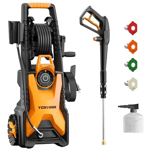 Adjustable 2000 Max PSI Electric Pressure Washer, Power Washer with 33 FT Hose Reel, Steel Wand, Large Foam Cannon & 4 Nozzles, Multi-Purpose Pressure Cleaner for Cars, Patios & Driveways