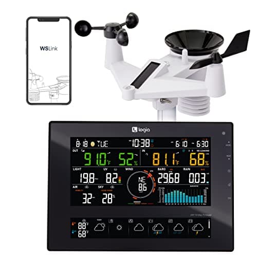 Logia 7-in-1 Wi-Fi Wireless Weather Station with 10-Day / 24 Hour Forecast, Solar & Large 8" Color Display | Measures Wind Speed/Direction, Rainfall, UV Index, Light Intensity, Temperature & Humidity