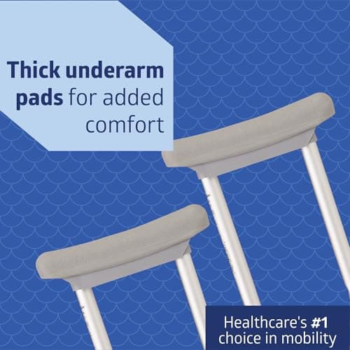 Medline Aluminum Crutches for Kids, Adults & Seniors, Walking Aid, 300 LB Weight Capacity,1 Pair, Fitting 5'2" - 5'10" 6