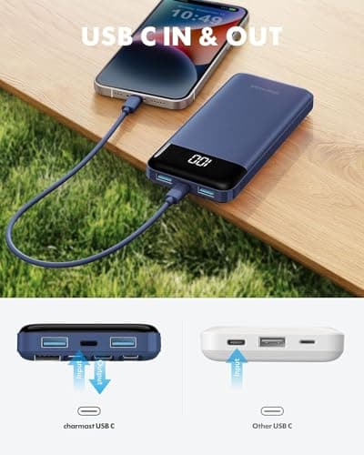 charmast Portable Charger with Built in Cables, Power Bank with Cords Wires, Slim 10000mAh Travel Battery Pack 6 Outputs 3 Inputs 3A Fast Charging for Samsung Google Pixel LG Moto iPhone iPad 8