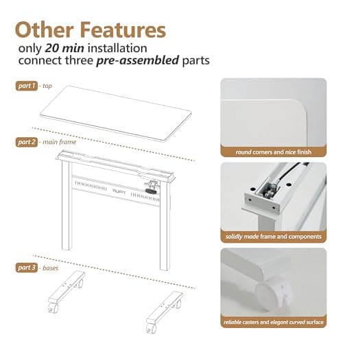 YILIFT Non-Electric Auto-Lifting Standing Desk, No Knobs or Crank, Cordless, Rolling and Mobile, Great for Walking Pad, Adjustable Height 28.1'' to 43.3'', Desktop Size 31.5'' by 15.7'', Color White 5