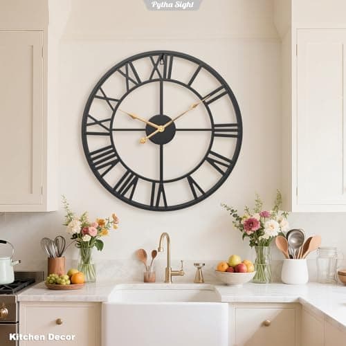 Pytha Sight 30 Inch Extra Large Giant Wall Clock,Oversized Round Silent Vintage Industrial Black Metal Farmhouse Big Roman Numeral Wall Clocks for Living Room,Kitchen,Bedroom Home Decor 5