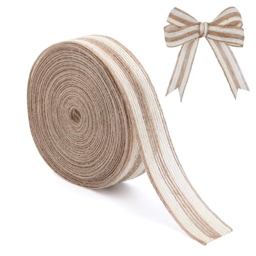 Hiswan Burlap Ribbon 1 inch Wide 10 Yards Rustic Jute Ribbons for Crafts, Burlap Ribbon for Wreath, Garland, Tree Outdoor, Wedding, Christmas Halloween Decoration Fabric Ribbon for Gift Wrapping