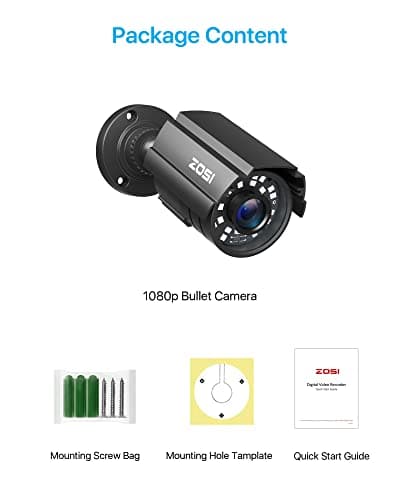 ZOSI 1080P HD TVI Security Camera for Home Office Surveillance CCTV System, 2MP Outdoor Indoor Weatherproof Bullet BNC Camera with Metal Housing, Night Vision, for 1080P/5MP/4K HD-TVI Analog DVR 9