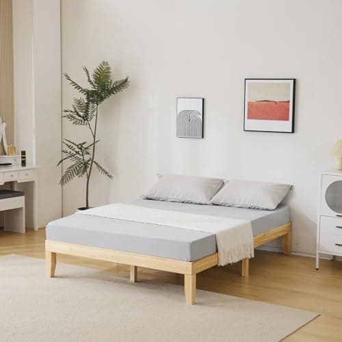 Karl home 12 Inches Wood Platform Bed Frame, Queen Bed Frame, Solid Wood Foundation with Wood Slat Support, Easy Assembly No Box Spring Needed (Natural)
