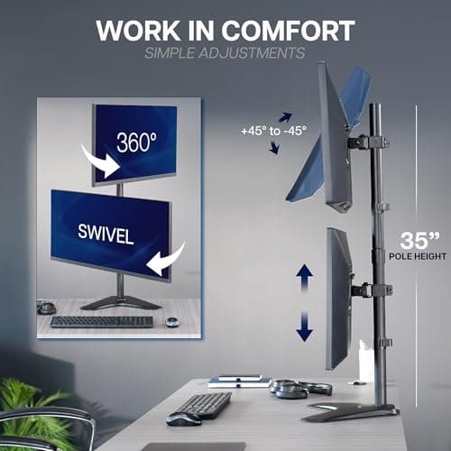 VIVO Dual Monitor Desk Stand Free-Standing LCD Mount, Holds in Stacked Vertical Position 2 Ultrawide Screens up to 34 inches, Black, STAND-V002L 4