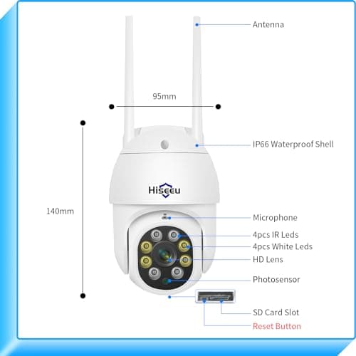 Hiseeu 3MP Security Camera Outdoor,WiFi Camera, Auto Tracking&Light Alarm Floodlight & Color Night Vision,Two-Way Audio, Plug-in Cable,Compatible Wireless System 7