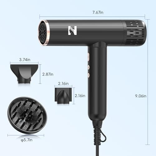 Nicebay Ionic Hair Dryer with diffuser for Curly Hair,1600W &110000RPM High-Speed Brushless Motor for Fast Drying,Professional Blow Dryer for Women,Low Noise,Lightweight,Lock Function,Travel HomeSalon 9