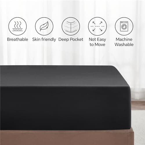 ChiXpace Extra Deep Queen Fitted Sheet - Deep Pocket Single Fitted Sheet Fits 18 inch to 24 inch Mattress, Ultra Soft Bottom Sheet for Queen Size Bed, Black, 60" x 80" 4