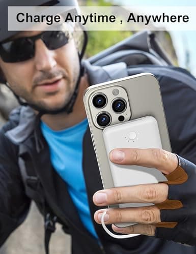 miisso Ultra Slim 10000mAh Power Bank Built-in Cables and Foldable AC Wall Plug, Pocket Size USB C Portable Charger, External Battery Pack Compatible with iPhone Samsung, White 9