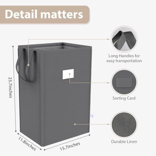 MCleanPin 210L Laundry Hamper Collapsible with 2 Washable Laundry Bags, Dirty Clothes Hamper,Laundry Basket with Handles Foldable Hamper Dorm Laundry Basket for College,Grey 6