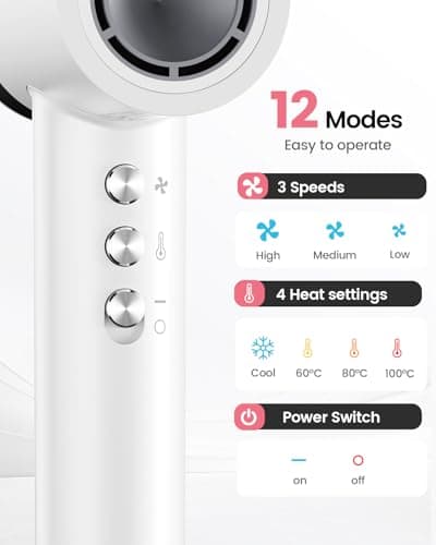 Dekuri Hair Dryer, 110,000 RPM High-Speed Fast Drying Blow Dryer, 500 Million Ionic Lightweight Hairdryer with Diffuser, Magnetic Nozzle, 4 Temps & 3 Speeds, Low Noise for Women & Men (White) 8