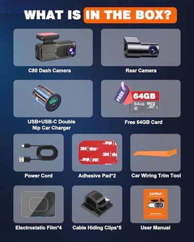 CAMBLO 4K+2K Dash Cam Front and Rear,3.2" IPS Full Screen Dual Dash Camera for Cars,Free 64G Card,5G Wi-Fi APP Control,HDR Ninght Vision Dash Camera,G-Sensor,170°Wide Angle, 24H Parking Mode,512GB MAX 8