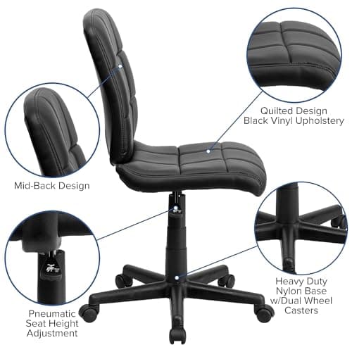 Flash Furniture Clayton Mid-Back Tufted Vinyl Upholstered Swivel Desk Chair with Padded Seat, Modern Adjustable Height Padded Office Chair, Black 5