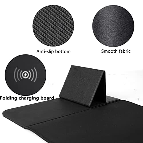 Wireless Charging Mouse Pad with Phone Holder Gaming Mousepad Desk Mat 15W Qi Fast Charging Pad Ultra-Smooth Surface Non-Slip Extended Premium Black Computer Keyboard Mat for MacBook PC Laptop 7