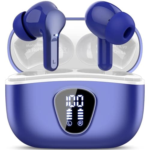 Wireless Earbuds, Bluetooth 5.4 Headphones HiFi Stereo, Bluetooth Earbuds with ENC Noise Cancelling Mic, IP7 Waterproof in Ear Earphones, 48H, LED Display Ear Buds for Pad Phones Workout Sports, Blue