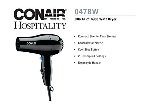 Conair 047BW Black 2 Heat / 2 Speed Hair Dryer - 1600W 7
