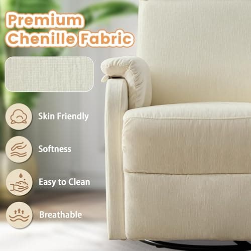 Korser Recliner Chair, Swivel Rocking Recliner Chair for Adults, Glider Rocking Chair, Small Nursery Chair Recliner for Living Room, Reclining Chair with Modern-Designed Armrests, Chenille, Beige 6