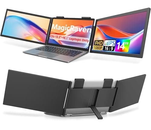 MAGICRAVEN Dual Laptop Screen Extender, 14" 1080P IPS Portable Triple Monitor for 13.3-16.1" Laptops with USB-C Port, Plug and Play, Attachment Screen for Windows/Mac/Android/Switch/PS5/Xbox