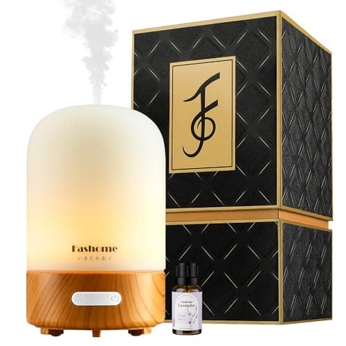 Essential Oil Diffuser Hand Blown Glass, 100ml Small Aromatherapy Diffuser, Auto Shut-Off Function, Ultrasonic Diffusers for Essential Oils, Cool Mist Humidifier with Warm White Lights（White）