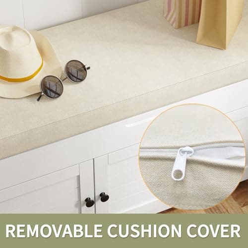 43.5" Shoe Storage Bench for Entryway, Bench with Shoe Storage, Storage Bench with Cushion and Hidden Storage, Shoe Bench with Storage for Entryway, Hallway, Mudroom and Living Room, White 6