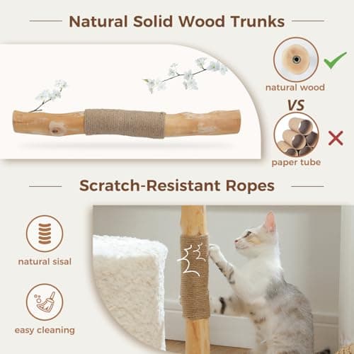 PAWZ Road Modern Cat Tree with Natural Solid Wood Scratching Post, 40 Inches Cat Tower with Spacious Wicker Basket,Large Hammock,Luxury Condo for Indoor Cats 6