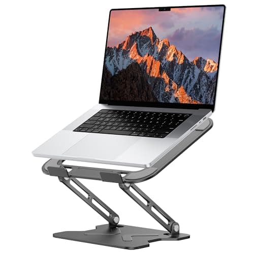 JCZT Adjustable Laptop Stand for Desk, Metal Foldable Laptop Riser, Portable Laptop Holder Mount, Ventilated Cooling Notebook Stand for MacBook Air Pro, All 10-16'' Notebooks Laptops Black