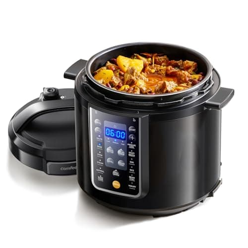 COMFEE’ 9-in-1 Electric Pressure Cooker 13 Presets Instant Multi Cooker Olla de Presion Slow Cooker Rice Cooker Steamer Sauté Yogurt Maker Non-Stick Pot 6 Quart Black, Aluminum