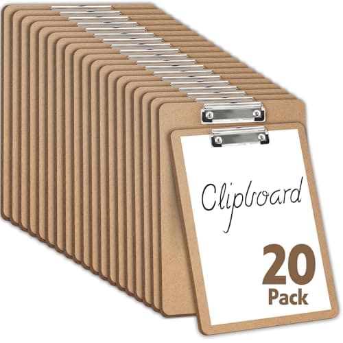 20 Pack Clipboards Bulk, Clipboards for Classroom, Letter Size (9 x 12.5 Inch) Wooden Clipboard, Hardboard Office Clipboard, Classroom Supplies
