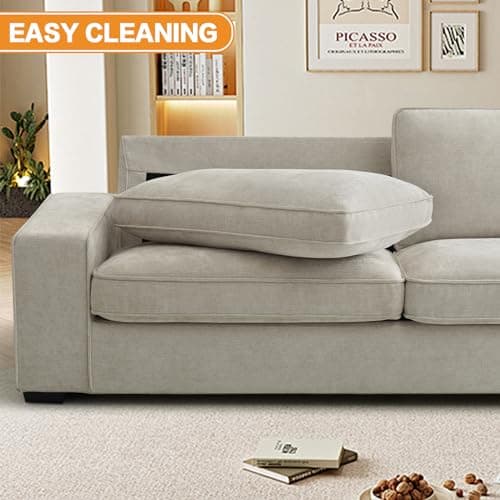 EASELAND Sofa Couch, 88" Chenille Loveseat for Living Room, 3 Seater Lounge Sofa for Bedroom with Removable Back and Seat Cushions, Modern Deep Seat Comfy Couch with Solid Wood Legs and Armrest(Beige) 6
