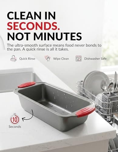 Boxiki Kitchen Non Stick Steel Banana Bread Pan for Baking, Premium Loaf Pan 8.5 Inch With Easy to Clean & Quick Release Coating - Professional Baking Pan With Silicone Handles 6