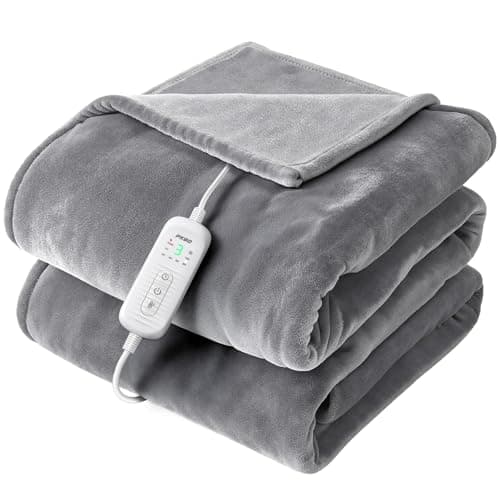 PKBD 2025 Flannel Heatting Blanket, 50"x60" Soft Electric Blanket with 8 Heating Levels & 10H Timing Auto Shutdown, Quick Heating in 3 Minutes, Overheating Protection, Machine Washable, Gray