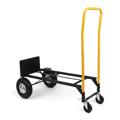 Simpli-Magic 800 lb Capacity 2 in 1 Convertible Hand Truck and Dolly with 10" Flat-Free Solid Rubber Wheels,Black with Yellow Handle. 7