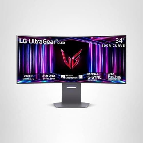 LG 34GS95QE 34-inch Ultragear OLED Curved Gaming Monitor WQHD 1440p 800R 240Hz 0.03ms AMD FreeSync Premium Pro NVIDIA G-Sync HDMI 2.1 DisplayPort Tilt/Height/Swivel Stand Black 14