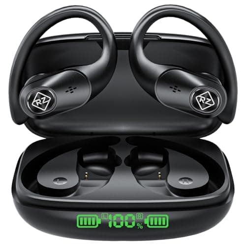 RIZIZI Wireless Earbuds Bluetooth Headphones Wireless Charging Case LED Display 96H Playtime Built in Mic Over Ear Buds Waterproof Earphones with Earhooks Deep Bass for Sport Running Workout Game PC