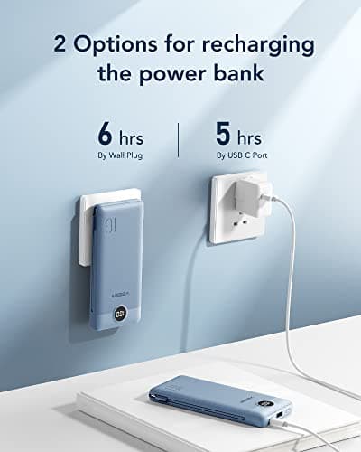 VEGER Portable Charger with Built-in AC Plug and Cables, All in One 10000mAh Ultra Slim Power Bank Travel Essentials, Fast Charging Battery Pack Compatible with iPhone, Samsung, Android (Blue) 5