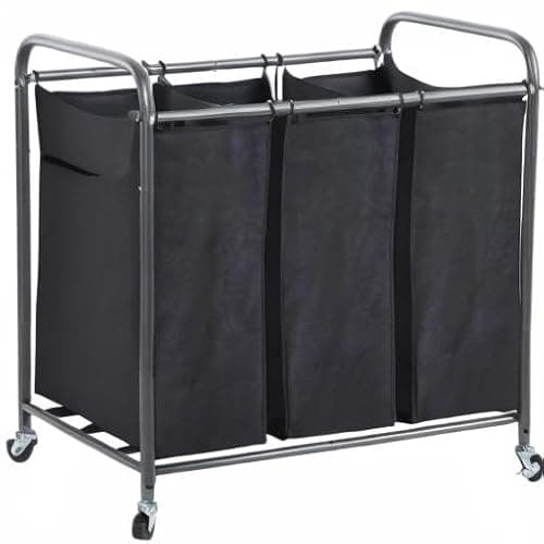 STO STO Laundry Sorter 3 Section, 3 Bag Clothes Hamper, Rolling Laundry Cart Basket with Heavy Duty Lockable Wheels and Removable Bag for Laundry Room, Bedroom, Closet, Black 7
